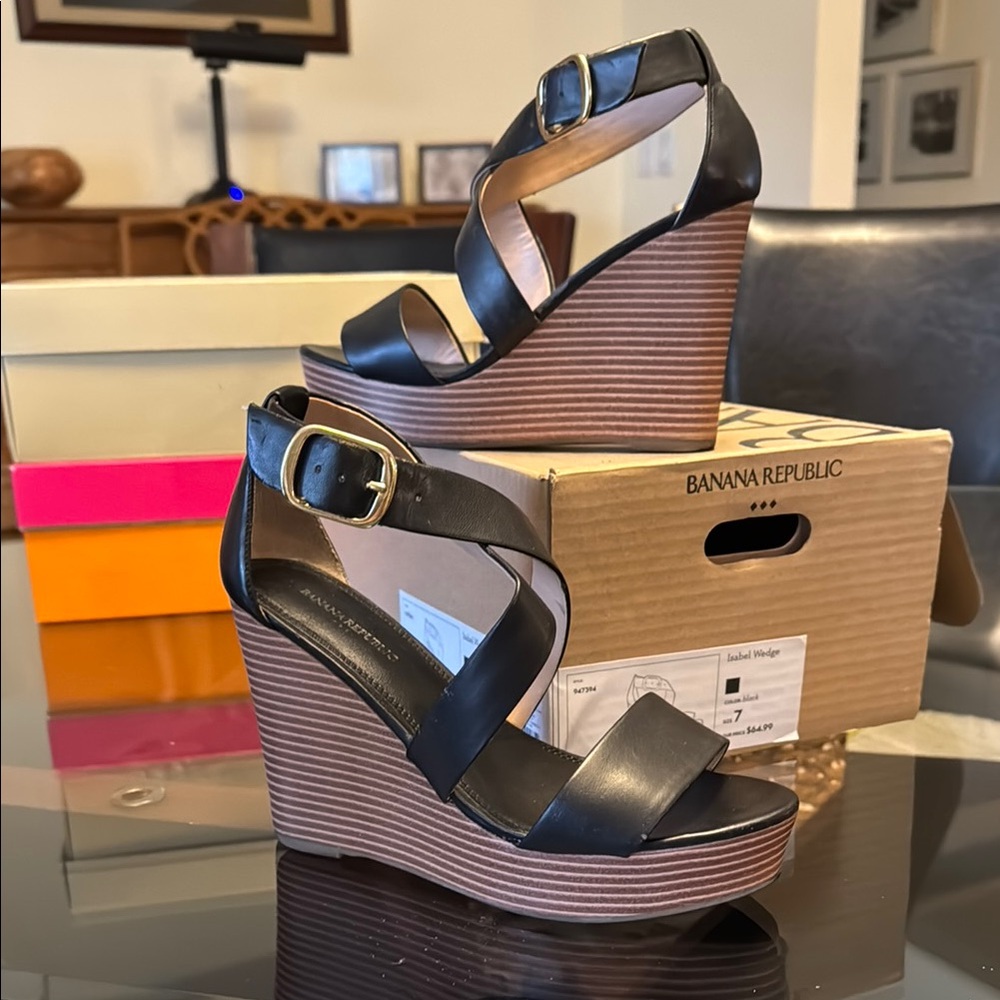 Banana Republic Black Wedge Sandals
